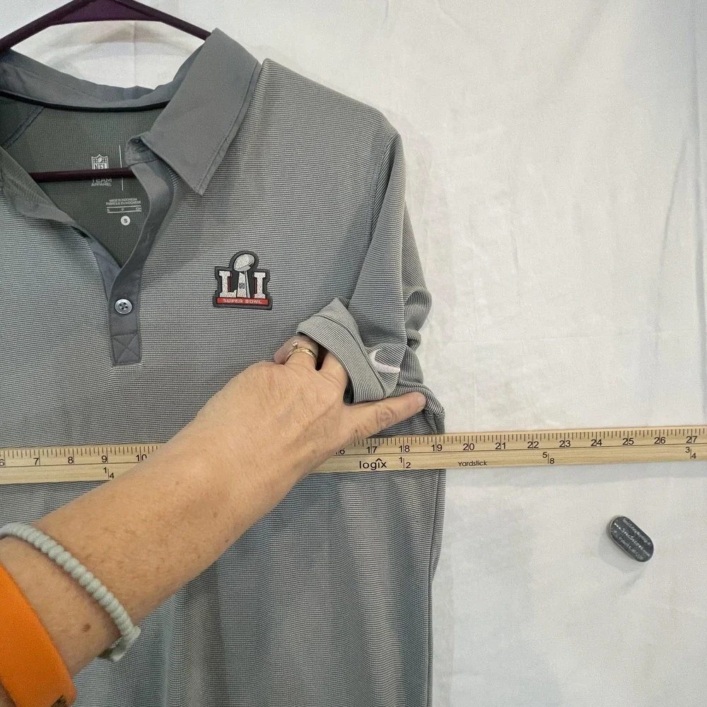 Super Bowl LI Polo Shirt Mens Small Gray NFL Football Nike‎ Dri-FIT Performance